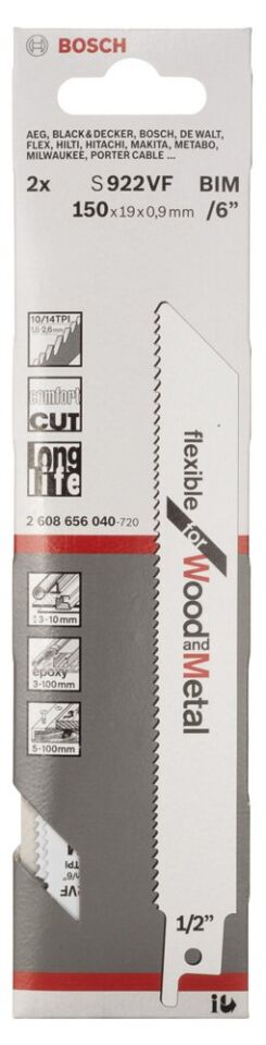 Bosch - Flexible Serisi Ahşap Ve Metal için Panter Testere Bıçağı S 922 VF - 2'li