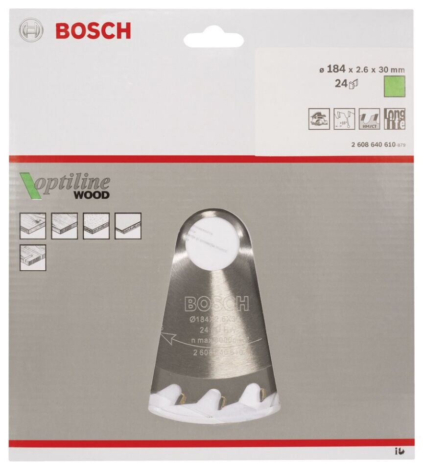 Bosch - Optiline Serisi Ahşap için Daire Testere Bıçağı 184*30 mm 24 Diş