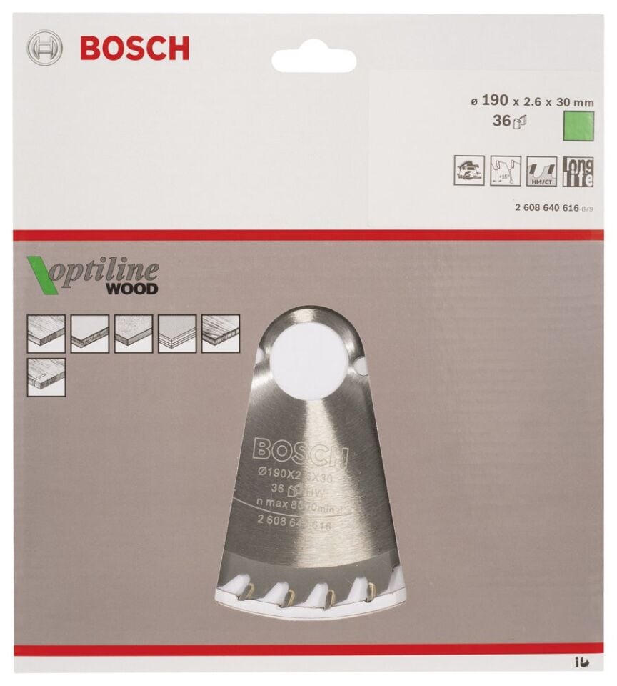 Bosch - Optiline Serisi Ahşap için Daire Testere Bıçağı 190*30 mm 36 Diş