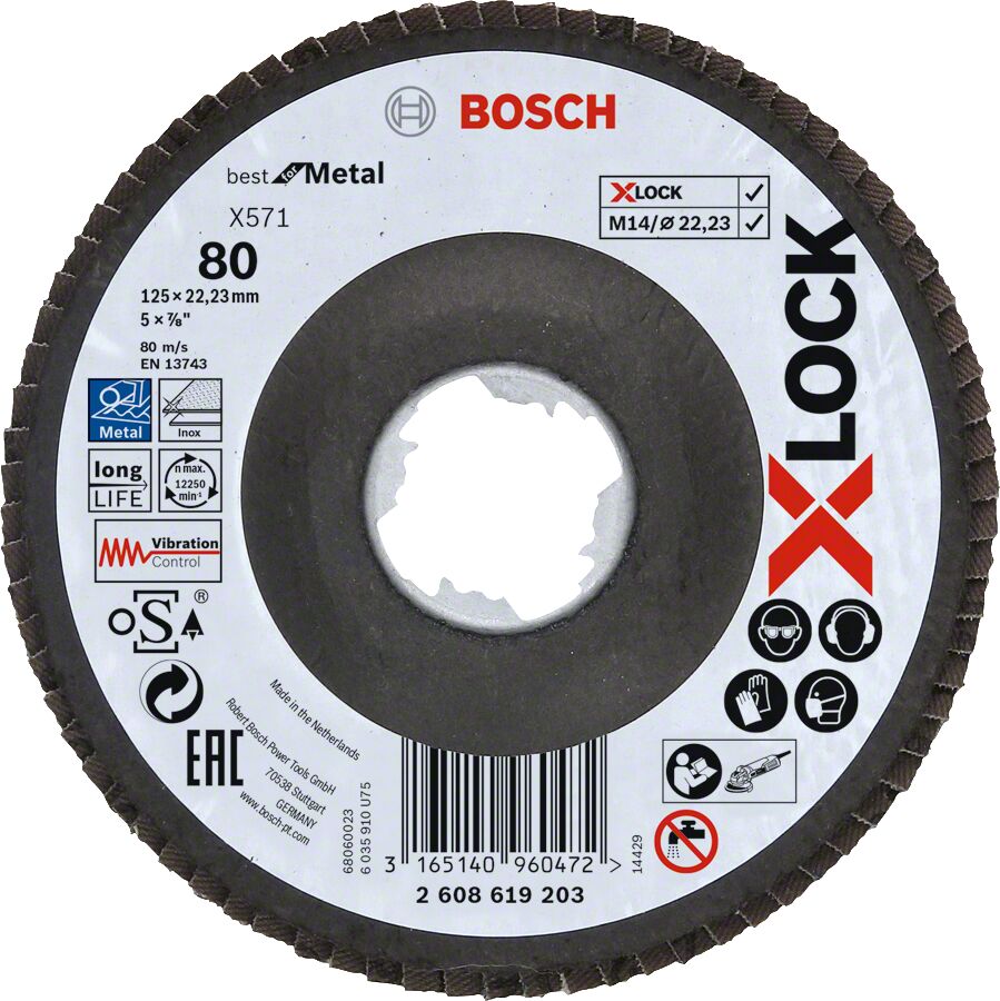 Bosch - X-LOCK - 125 mm 80 Kum Best Serisi Metal Flap Disk