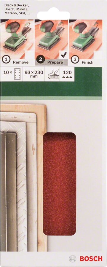 treşimli Zımpara Kağıdı 10'lu, 93 x 230 mm 120 Kum 8 Delik