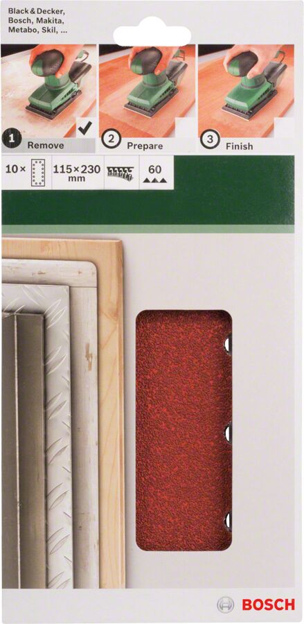 Bosch - Titreşimli Zımpara Kağıdı 10'lu, 115 x 230 mm 60 Kum 14 Delik