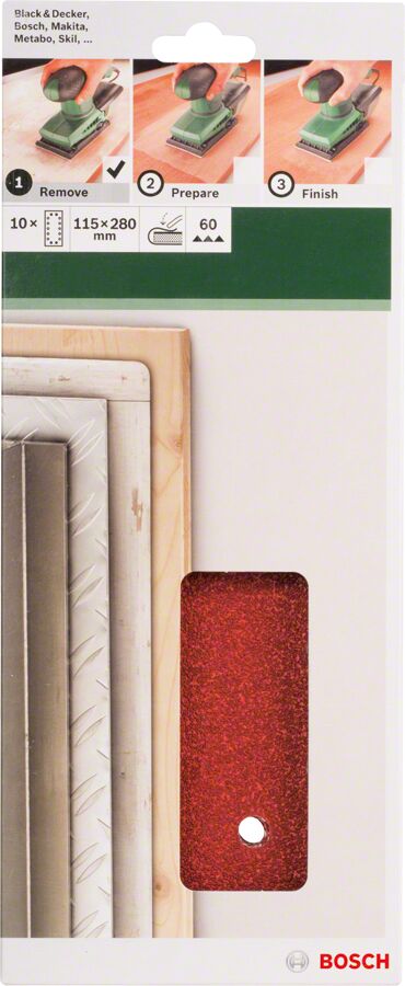 Bosch - Titreşimli Zımpara Kağıdı 10'lu, 115 x 280 mm 60 Kum 14 Delik