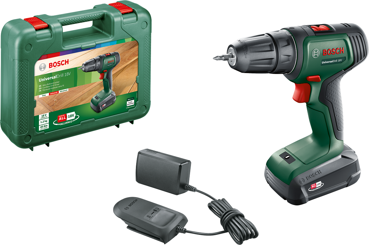 Bosch UniversalDrill 18 Tek Akülü Delme Vidalama Makinesi (1 x 1,5Ah)