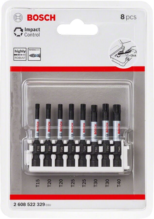 Bosch - Impact Control Serisi Vidalama Ucu 8'li T15/T20x2/T25x2/T30x2/T40 *50mm