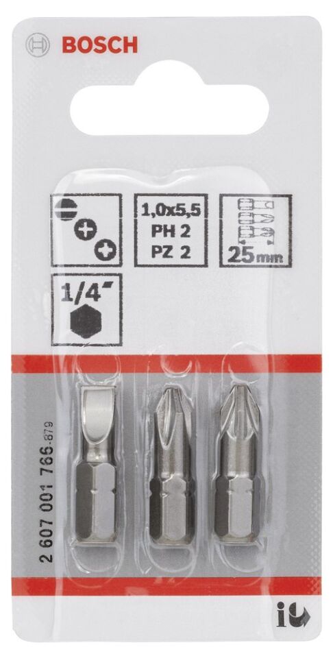 Bosch - 3 Parçalı Extra Hard Serisi Vidalama Ucu Seti PH2/PZ2/SL1,0*25 mm