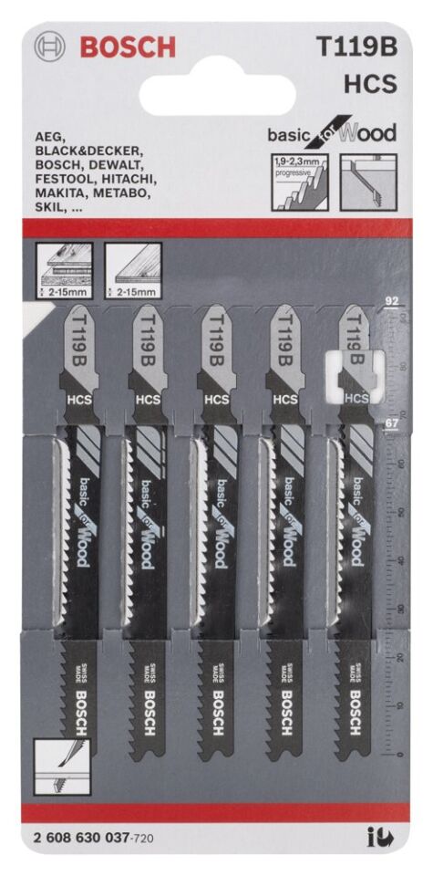 Bosch - Ekonomik Seri Ahşap İçin T 119 B Dekupaj Testeresi Bıçağı - 5'Li Paket