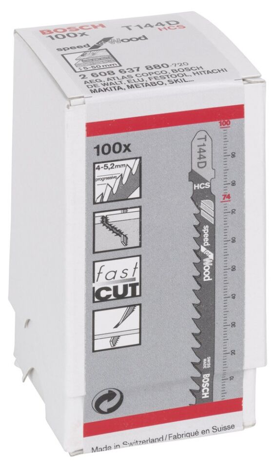 Bosch - Hızlı Kesim Serisi Ahşap İçin T 144 D Dekupaj Testeresi Bıçağı - 100'Lü Paket