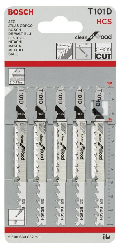 Bosch - Temiz Kesim Serisi Ahşap İçin T 101 D Dekupaj Testeresi Bıçağı - 5'Li Paket