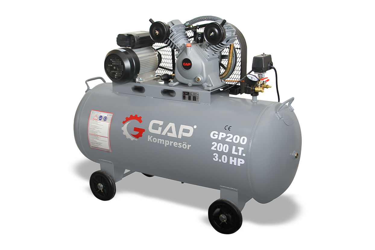 GAP 200 Lt 2 Kafa 8 Bar 3 Hp Pistonlu Hava Kompresörü