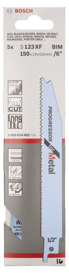 Bosch - Progressor Serisi Metal için Panter Testere Bıçağı S 123 XF - 5'li